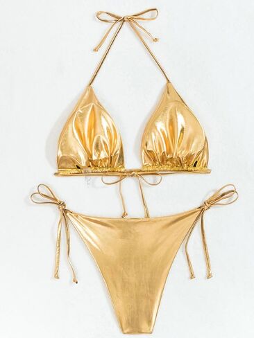Rajputana Women Metallic Bikini Sets String Triangle Top and Bottoms Two Piece Swimsuit Bathing Suit in Saudi Arabia