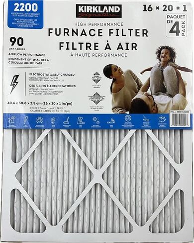 فلتر هواء كيركلاند سيجنتشر 16 × 20 × 1 (4 عبوات) مكيف هواء مطوي إلكتروستاتيكي مرشحات فرن HVAC للحساسية وحبوب اللقاح والعفن والبكتيريا والدخان والحساسية، MPR 2200، فلتر الفرن... in Kuwait