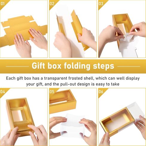 Roowest 50 Sets Kraft Gift Boxes Rectangle Kraft Paper Drawer Box with Window Homemade Soap Box with Blank Tags and Jute String for Jewelry Candy Wrapping Party Favor(Gold, 6.3 x 3.5 x 2 Inch) in Saudi Arabia