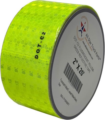 Fluorescent Yellow Green Reflective Tape DOT-C2 Conspiciuity Tape - COMMERCIAL ROLL - Automobile Car Truck Boat Trailer Semi Construction Equipment Safety (Fluorescent Yellow Green) (1 IN x 20 FT) in Saudi Arabia