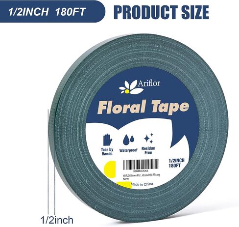Green Floral Tape - Flower Wrap Adhesive Tape Bouquet Stem Wrapping and Floral Crafts, Wedding Bouquet Tape - 1/2 inch Wide and 180 FT Long in Saudi Arabia