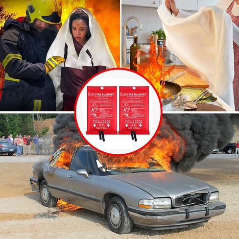 Fire Blanket for Home and Kitchen - Emergency Fire Blanket Extinguishers for House Fire Blankets Home Safety Fireproof Fire Retardant Blankets Grease Warehouse Office 3.3ft x 3.3ft in Saudi Arabia