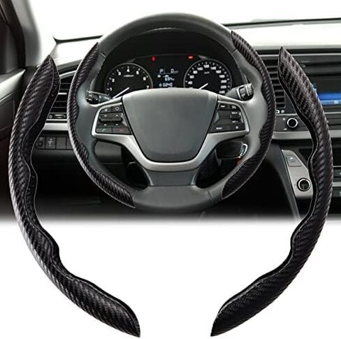 Universal 2 Packs Carbon Fiber Anti-Skid Steering Wheel Cover Safe Non Slip Car Accessory Fit 99% 14-15 Inch Car Interior Accessories Black in Saudi Arabia