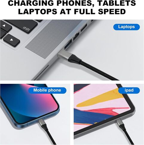 USB C to USB C Cable 60W 3-Pack 3ft/6ft/6ft, Type C Nylon Braided Charging Cord for 17 16 15 Plus, Pro Max,iPad, MacBook, Galaxy S25 S24 23, Switch, and More in Saudi Arabia