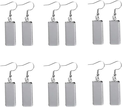 20 Pcs Stainless Steel Rectangular Earring Bezel Trays Earring Blanks Pendant Tray Earring Cabochon Settings with Earring Wire Hooks for Jewelry Making DIY Craft in Saudi Arabia