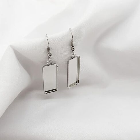 20 Pcs Stainless Steel Rectangular Earring Bezel Trays Earring Blanks Pendant Tray Earring Cabochon Settings with Earring Wire Hooks for Jewelry Making DIY Craft in Saudi Arabia