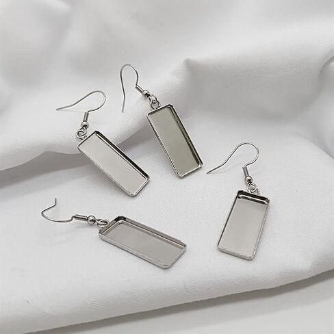 20 Pcs Stainless Steel Rectangular Earring Bezel Trays Earring Blanks Pendant Tray Earring Cabochon Settings with Earring Wire Hooks for Jewelry Making DIY Craft in Saudi Arabia