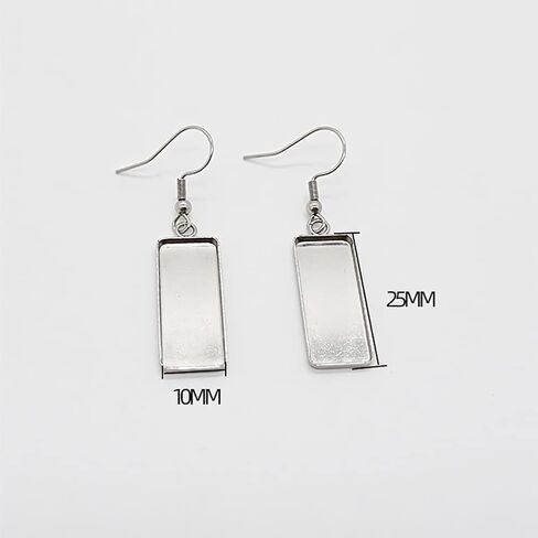 20 Pcs Stainless Steel Rectangular Earring Bezel Trays Earring Blanks Pendant Tray Earring Cabochon Settings with Earring Wire Hooks for Jewelry Making DIY Craft in Saudi Arabia