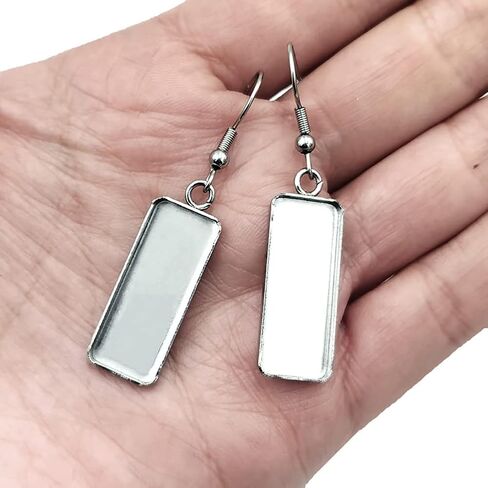 20 Pcs Stainless Steel Rectangular Earring Bezel Trays Earring Blanks Pendant Tray Earring Cabochon Settings with Earring Wire Hooks for Jewelry Making DIY Craft in Saudi Arabia