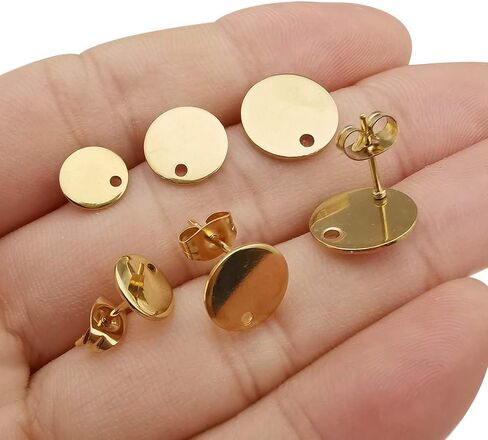 30 قطعة/15 زوجًا 8 مم/10 مم/12 مم ذهبي من الفولاذ المقاوم للصدأ أقراط دائرية فارغة مع حلقة لصنع أقراط المجوهرات بنفسك مع ظهور (M543) in Kuwait