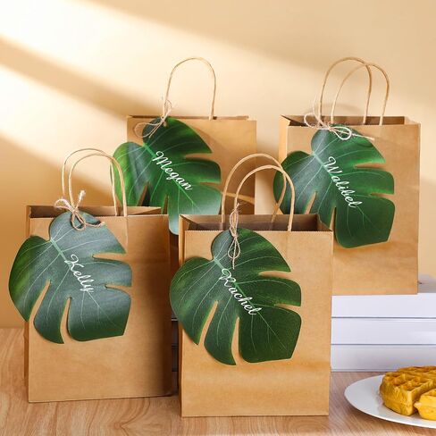 Dinifee Bachelorette Gift Bags Bulk Luau Gift Bags with Palm Leaves Hawaiian Gift Bags Tropical Gift Bags Artificial Monstera Kraft Paper Bridesmaid Bag for Wedding Hawaiian Party(24 Set) in Saudi Arabia