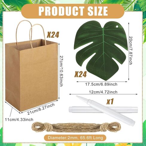 Dinifee Bachelorette Gift Bags Bulk Luau Gift Bags with Palm Leaves Hawaiian Gift Bags Tropical Gift Bags Artificial Monstera Kraft Paper Bridesmaid Bag for Wedding Hawaiian Party(24 Set) in Saudi Arabia