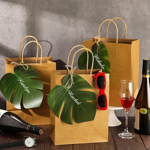 Dinifee Bachelorette Gift Bags Bulk Luau Gift Bags with Palm Leaves Hawaiian Gift Bags Tropical Gift Bags Artificial Monstera Kraft Paper Bridesmaid Bag for Wedding Hawaiian Party(24 Set) in Saudi Arabia