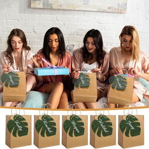 Dinifee Bachelorette Gift Bags Bulk Luau Gift Bags with Palm Leaves Hawaiian Gift Bags Tropical Gift Bags Artificial Monstera Kraft Paper Bridesmaid Bag for Wedding Hawaiian Party(24 Set) in Saudi Arabia