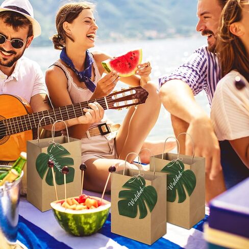 Dinifee Bachelorette Gift Bags Bulk Luau Gift Bags with Palm Leaves Hawaiian Gift Bags Tropical Gift Bags Artificial Monstera Kraft Paper Bridesmaid Bag for Wedding Hawaiian Party(24 Set) in Saudi Arabia