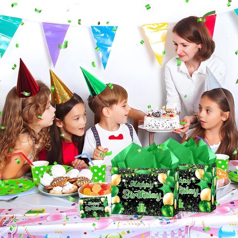 حقيبة هدايا عيد ميلاد خضراء، حقيبة هدايا عيد ميلاد سعيد كبيرة باللونين الأخضر والأسود مع بطاقة ومناديل ورقية خضراء للأولاد والرجال والنساء والذكرى السنوية لحفلات أعياد الميلاد للأطفال والكبار لوازم حقيبة تغليف جودي in Kuwait