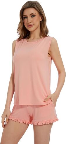 WiWi Pajama Set for Women Bamboo Viscose Sleeveless Tops with Shorts Pjs Sets Soft Summer Sleepwear Pj S-XXL in Saudi Arabia