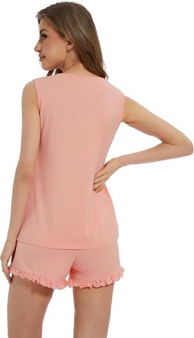 WiWi Pajama Set for Women Bamboo Viscose Sleeveless Tops with Shorts Pjs Sets Soft Summer Sleepwear Pj S-XXL in Saudi Arabia