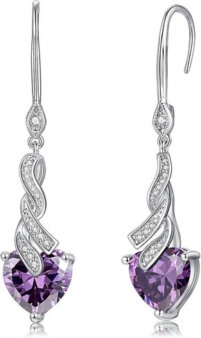CiNily Mothers Day Gift Heart Earrings for Women Girls Hypoallergenic, 14K White Gold Plated Dainty Birthstone Drop Earrings Cubic Zircon Leverback Dangle Earrings Jewelry Birthday Party in Kuwait