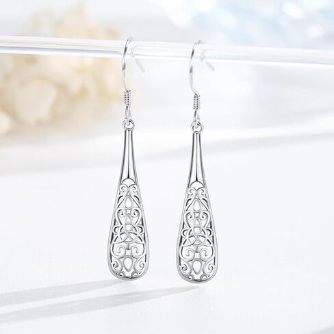 Filigree Earrings 925 Sterling Silver Celtic Earring Hypoallergenic Triquetra Dangle Drop Earrings Irish Knot Jewelry for Women Girls in Saudi Arabia