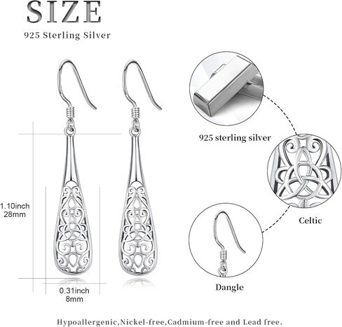 Filigree Earrings 925 Sterling Silver Celtic Earring Hypoallergenic Triquetra Dangle Drop Earrings Irish Knot Jewelry for Women Girls in Saudi Arabia