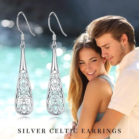 Filigree Earrings 925 Sterling Silver Celtic Earring Hypoallergenic Triquetra Dangle Drop Earrings Irish Knot Jewelry for Women Girls in Saudi Arabia
