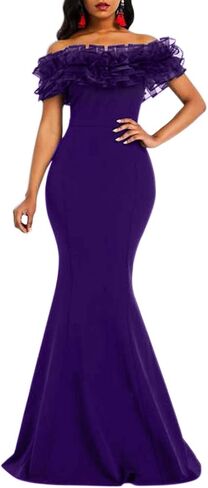 VERWIN Floor-Length Half Sleeve Print Off Shoulder Color Block Women's Maxi Dress Bodycon Dress in Kuwait