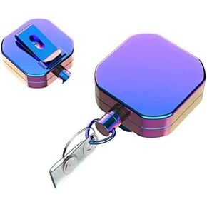 Rainbow Metal Retractable Keychain Badge Holder- Heavy Duty Tactical ID Reel Pass, Key Holder