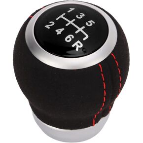 6 Speed Shifter Knob Car 6 Speed Gear Shift Head Silver Ergonomic Wear Resistant Replacement for Subaru (Black Top)