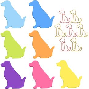 Cute Dog Sticky Notes with Paper Clips, 210 Sheets Cartoon Animal Self-Stick Notes Index Tabs Dog Shape Memo Pads Index Tabs 7 Pack (7 Color)