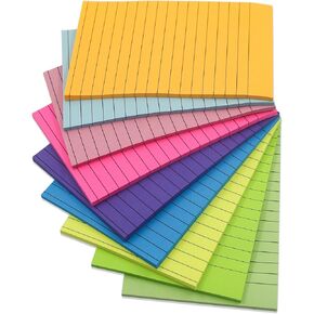 9 Pads of Lined Sticky Notes 4x6 inches, Pastel Ruled Post Stickies, Colorful Super Sticky Notes Memo Pads - 35 Sheets Per Pad