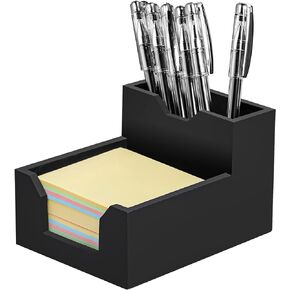 Black Sticky Note Holder, Silicone Memo Holder with Pen or Card Slots, Sticky Note Dispenser, Fits 3x3 Inches Sticky Notes