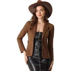 Allegra K Faux Suede Jacket for Women's Lapel Collar Long Sleeves Belted Office Dressy Blazer