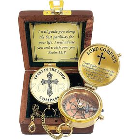I Will Guide You Psalm 32:8 Lord Compass with Wooden Box Religious Gift, My Soul, My Treasure, My Today, My Tomorrow, Christian Gifts for Men, Catholic Gifts, Confirmation Gift Ideas, Baptism Gifts