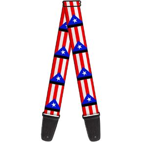 Buckle-Down Guitar Strap Puerto Rico Flag Repeat Black 2 Inches Wide