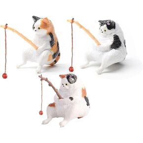 Cute Cat Fishing Figurine,3PCS Aquarium Ornament Resin Decoration Pendant for Fish Tank Landscape