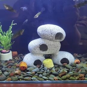 Aquarium Rock Decorations Resin Cichlids Rock with Artificial Moss Betta cave Betta Fish Tank Accessories Fish hides for Aquarium (Rock Cave)