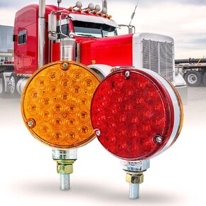 TRUE MODS 4" Round 48 LED Pedestal Fender Light Set for 80" Wide Semi-Truck [DOT FMVSS-108] [SAE I6P / S2(3)TI6][Single Stud] Amber/Red Fender Mount Light Kenworth International Peterbilt Freightliner