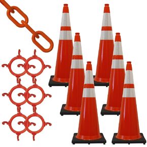 Mr. Chain Traffic Cone and Chain Kit, Traffic Orange with Reflective Collars, 36-Inch Height (97280-6)