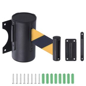 PATIKIL Fixed Wall Mount Retractable Belt Barrier, 16.4 Feet Black/Yellow Belt with Steel Case for Crowd Control Grocery Retail Store Stadium