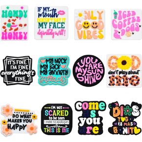 WOZADU 12 PCS Silicone Focal Beads for Pens Characters Silicone Beads for Keychain Making Silicone Beads Bulk for Jewelry Making Bracelet Necklace Handmade Crafts(Words)