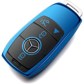 Compatible with Mercedes Benz Key Fob Cover Blue car key chain case Protector Holder E300 E350 E400 E450 A220 CLA250 C300 GLA250 GLB250 GLC300 GLE350 GLE450 GLE580 G550 C43 E53 E63 Accessories