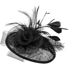 DEAYOU Fascinator Hat, Hair Clip Hat for Women, Fibre Feather Flower Bowler, Small Veil Wedding Party Hat Tea Hat Headpiece for Cocktail Party, Black