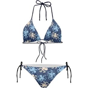 Leopard Triangle Bikini Set for Women, Swimwear Top for Large Bust, Tie Two Sides Bottom Triangle Bikinis Swimsuits