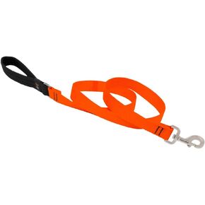 Dog Leash by Lupine in 1" Wide Blaze Orange 4-Foot Long with Padded Handle
