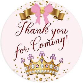 Crown Princess Girl Baby Shower Favor Labels Set of 40, Thank You Princess Stickers