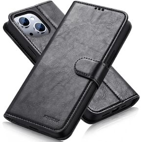 for iPhone 13 Pro Max Case, Luxury Leather Wallet with Card Holder, Magnetic Stand, Shockproof Cover for 6.7 inch, Black