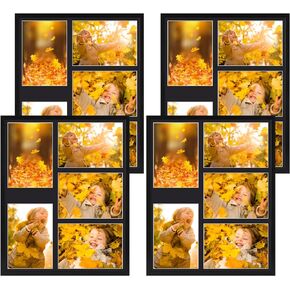 PHAREGE 4 Pack 5x7 Picture Frame Collage 5 Openings, 12x15 Black Poster Frame set of 4, Display Family Wedding Photos Horizontal or Vertical on The Wall