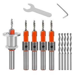 Countersink Drill Bit Set 5Pcs(2.8/3.0/3.2/3.5/4mm), Woodworking Countersink Drill Bits with Adjustable Bit Depth Stop for Wood.(8mm Countersink Diameter)