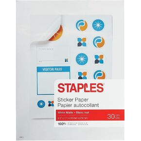 Staples Matte White Sticker Paper 8.5 X 11 (30 Sheets)